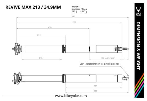Tige de Selle Téléscopique Bike Yoke Revive 2.0 Max Passage Interne Noir (Sans Commande)