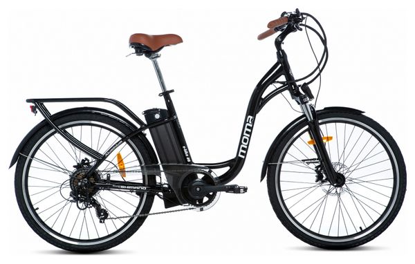 Bicicletta Elettrica di Passeggio, E-28' Moma Bikes, Alluminio, SHIMANO 7V, Freni a Disco Bat. Ion Litio 36V 16Ah