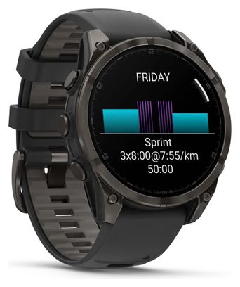 Garmin Fēnix 8 AMOLED - 47 mm Saffier Titanium Carbon Gray DLC GPS Horloge met Siliconen Band Zwart/Kiezelgrijs