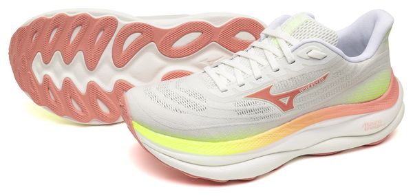 Mizuno Wave Sky 9 hardloopschoenen Wit/Koraal/Geel voor dames