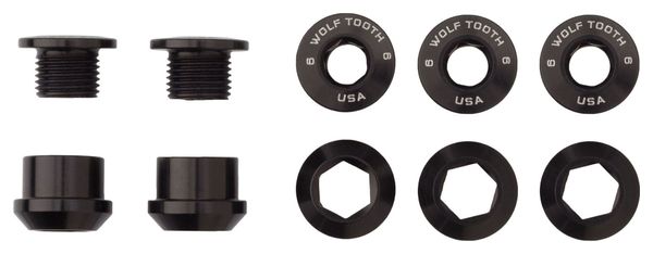 Wolf Tooth Set of Chainring Bolts + Nuts (x5) for 1X - M8x.75x5 mm Black