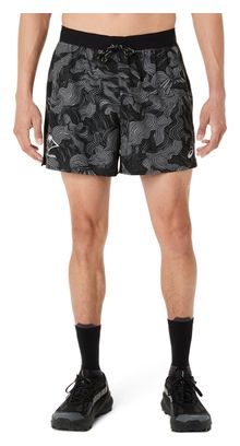 Pantalones cortos Asics Fujitrail All Over Print 5in, negro/gris, para hombre