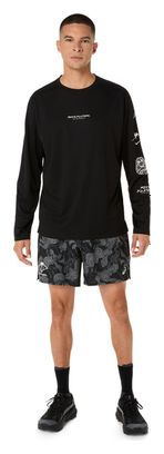 Pantalones cortos Asics Fujitrail All Over Print 5in, negro/gris, para hombre
