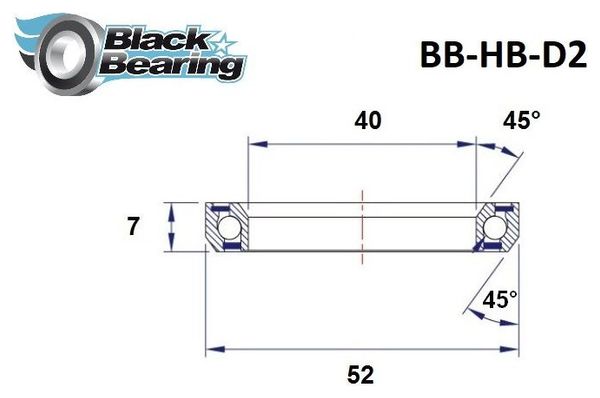 Black Bearing D2 Steering Bearing 40 x 52 x 7 mm 45/45 °