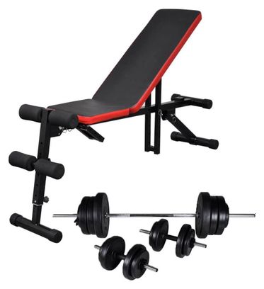 Banc de musculation d'entraînement réglable avec jeu d'haltères 60 5 kg noir et rouge 02_0000027