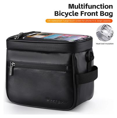 Bike handlebar bag leather thermal Phone holder