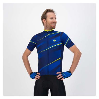 Maillot Manches Courtes Velo Rogelli Buzz - Homme - Bleu/Fluor