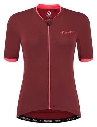 Maillot Manches Courtes Velo Rogelli Essential - Femme - Bordeaux/Corail