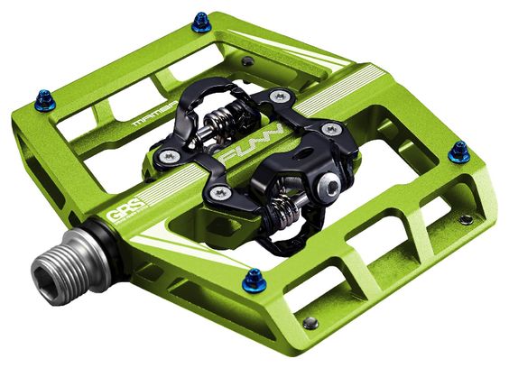 Pair of Funn Mamba GRS Double Side SPD Green Automatic Pedals with Cages