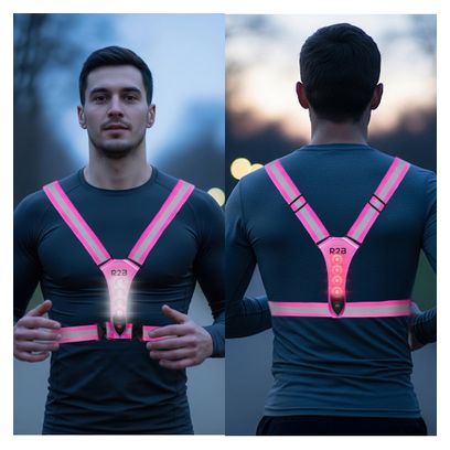 R2B Gilet de course rechargeable - Gilet de Sécurité - Réfléchissant - Rose
