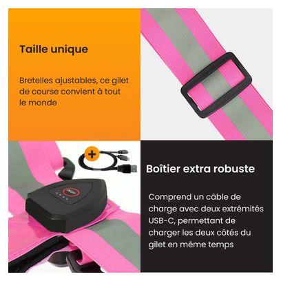 R2B Gilet de course rechargeable - Gilet de Sécurité - Réfléchissant - Rose