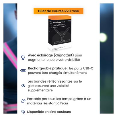 R2B Gilet de course rechargeable - Gilet de Sécurité - Réfléchissant - Rose