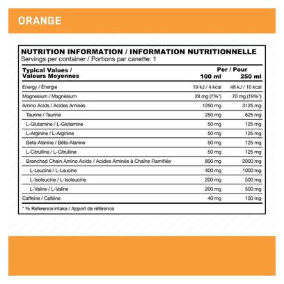 Pack Canettes Amino Energy + Electrolytes (24x250ml) - Optimum Nutrition - Orange - Boissons Bcaa