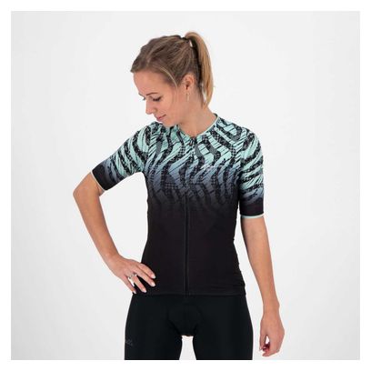 Maillot Manches Courtes Velo Rogelli Animal - Femme - Noir/Turquoise