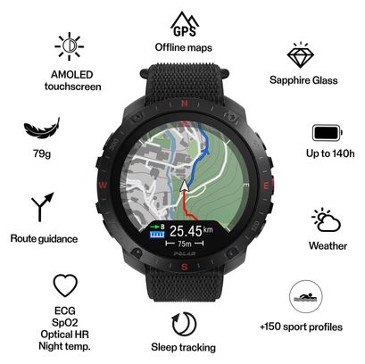 Polar Grit X2 Pro GPS-Uhr Night Black mit Klettarmband