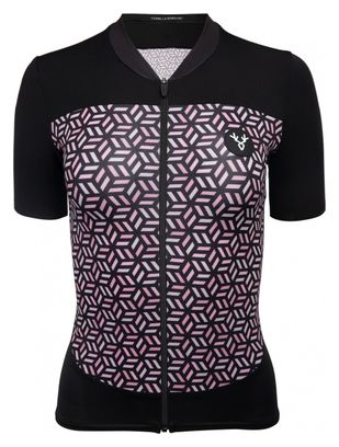 Maillot Manches Courtes Femme LeBram Croix de Fer Noir Saumon Coupe Ajustée