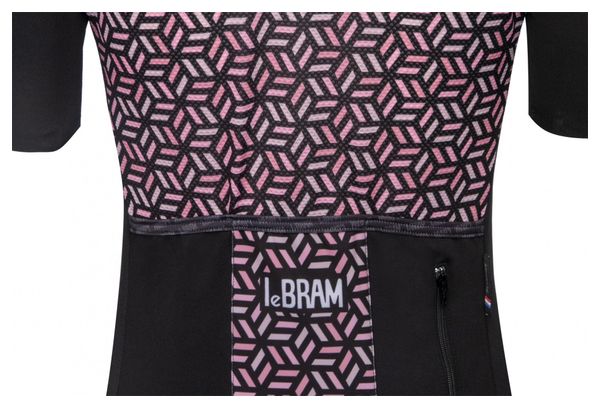 Maillot Manches Courtes Femme LeBram Croix de Fer Noir Saumon Coupe Ajustée