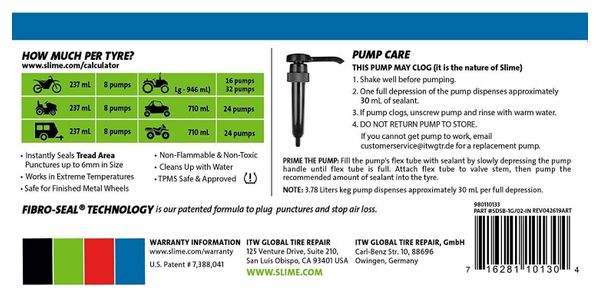 PREVENTIF PNEU TUBELESS (Tyre Sealant) 3 78 Litres SLIME