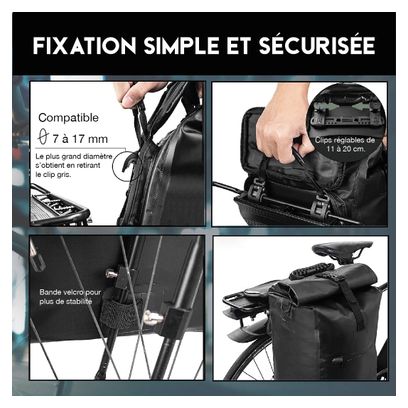 BADAWIN SAC DE VELO 4. EN 1 - SAC À DOS / SACOCHE DE PORTE-BAGAGES / SAC BANDOULIÈRE / SAC À PORTER À LA MAIN 25L ALI NOIR