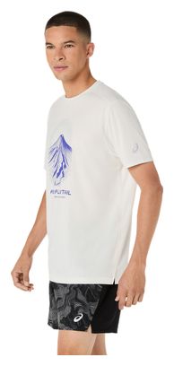 Camiseta de manga corta Asics Fujitrail con logotipo, blanco/morado, para hombre