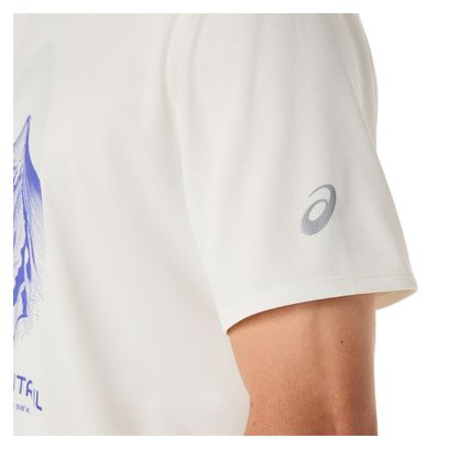 Camiseta de manga corta Asics Fujitrail con logotipo, blanco/morado, para hombre