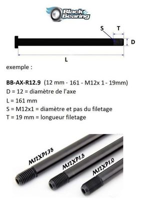 Axe de roue - Blackbearing - R12.13 (12mm-160-m12mm1.5-10.5mm)