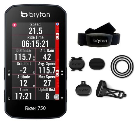 Refurbished Produkt - BRYTON GPS-Fahrradcomputer Rider 750T + Herzfrequenz-/Trittfrequenz-/Geschwindigkeitssensor-Gürtel