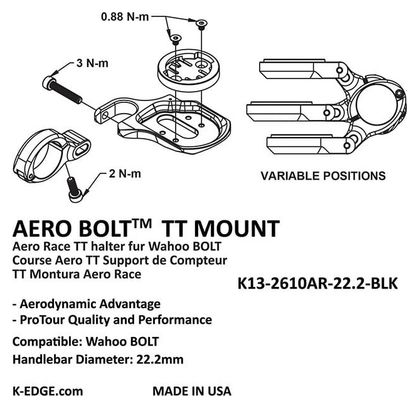 Support Guidon Déporté K-Edge Wahoo Aero Bolt TT