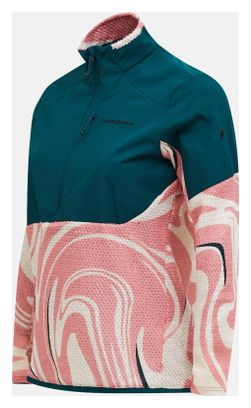 Sudadera polar Peak Performance con media cremallera Aop Freelight Alpha verde/rosa para mujer