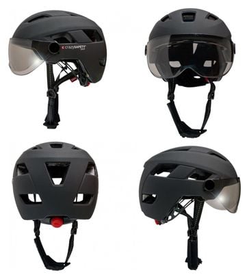 Casque E-bike pour Adultes| Noir  Visière et LED| Crazy Safety| Certifié EN1078