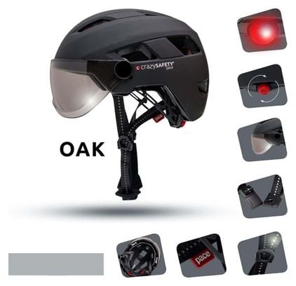 Casque E-bike pour Adultes| Noir  Visière et LED| Crazy Safety| Certifié EN1078