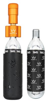 Gonfiatore CO2 arancione Peaty's Holeshot Road/Gravel + 2 cartucce CO2 (16g)