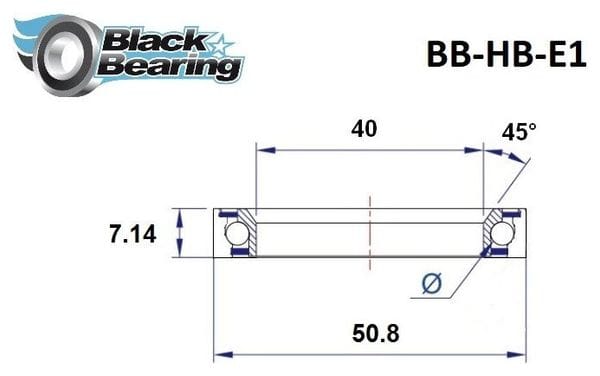 Black Bearing E1 40 x 50.8 x 7.14 45/90 ° Steering Bearing