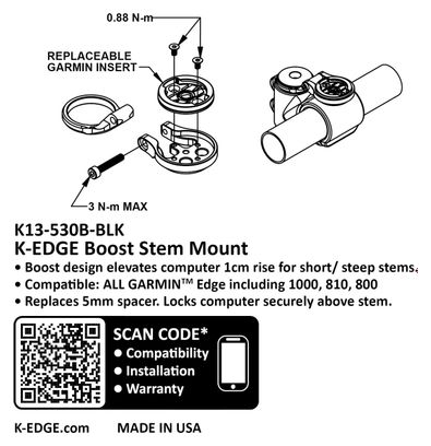K-Edge Garmin Boost Adjustable Stem Bracket Black