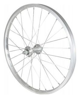 ROUE 20  VTT et BMX  AVANT  JANTE ALU SIMPLE PAROI ARGENT  FREIN PATIN  MOYEU ALU ECROUS.