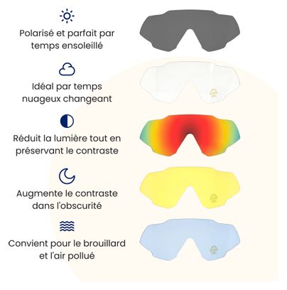 Lunettes de vélo avec 5 verres interchangeables R2B Unisexe et Universel Noir
