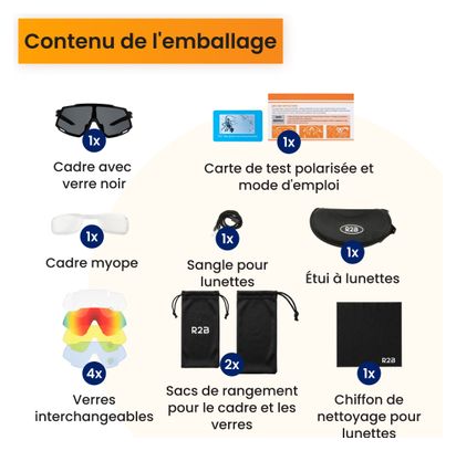 Lunettes de vélo avec 5 verres interchangeables R2B Unisexe et Universel Noir