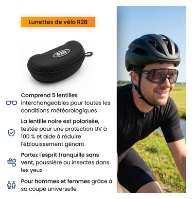 Lunettes de vélo avec 5 verres interchangeables R2B Unisexe et Universel Noir
