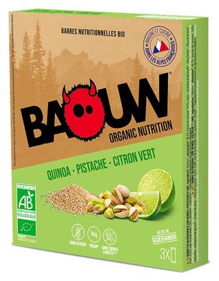 3 Barres énergétiques Bio Baouw Quinoa-Pistache-Citron Vert 25g