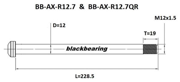 Rear Axle Black Bearing QR 12 mm - 222.5 - M12x1.5 - 19 mm