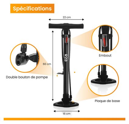 Pompe à vélo sans manomètre R2B Double tête de valve Inclus embout