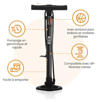 Pompe à vélo sans manomètre R2B Double tête de valve Inclus embout