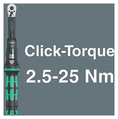Kit Wera avec clé dynamométrique réglable à cliquet Click-torque + 16 embouts 