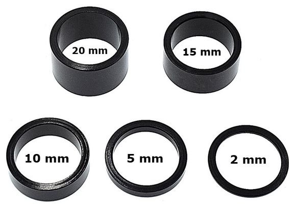 Coffret entretoise direction ALU Noir 1 1/8-28.6 extérieur - 24 pièces .