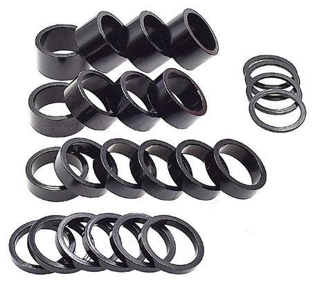 Coffret entretoise direction ALU Noir 1 1/8-28.6 extérieur - 24 pièces .