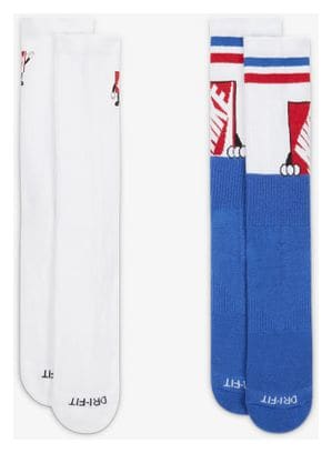 Chaussettes (x2) Unisexe Nike Everyday Plus Red Box Blanc Bleu Rouge
