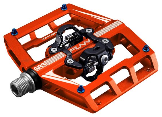 Pair of Funn Mamba GRS Double Side SPD Orange Automatic Pedals with Cages