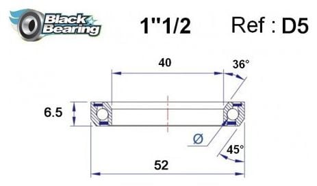 Black Bearing D5 40 x 52 x 6.5 mm 36/45 ° Steering Bearing