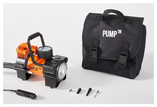 Pump'in ONE - Mini-compressor with lamp and accessories.  12V cigarette-lighter power supply.