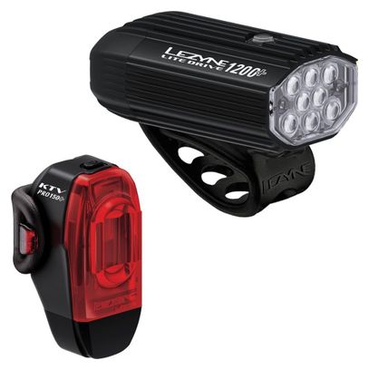 Lezyne Lite Drive 1200+ / KTV Drive Pro+ Pair Bike Lights Black
